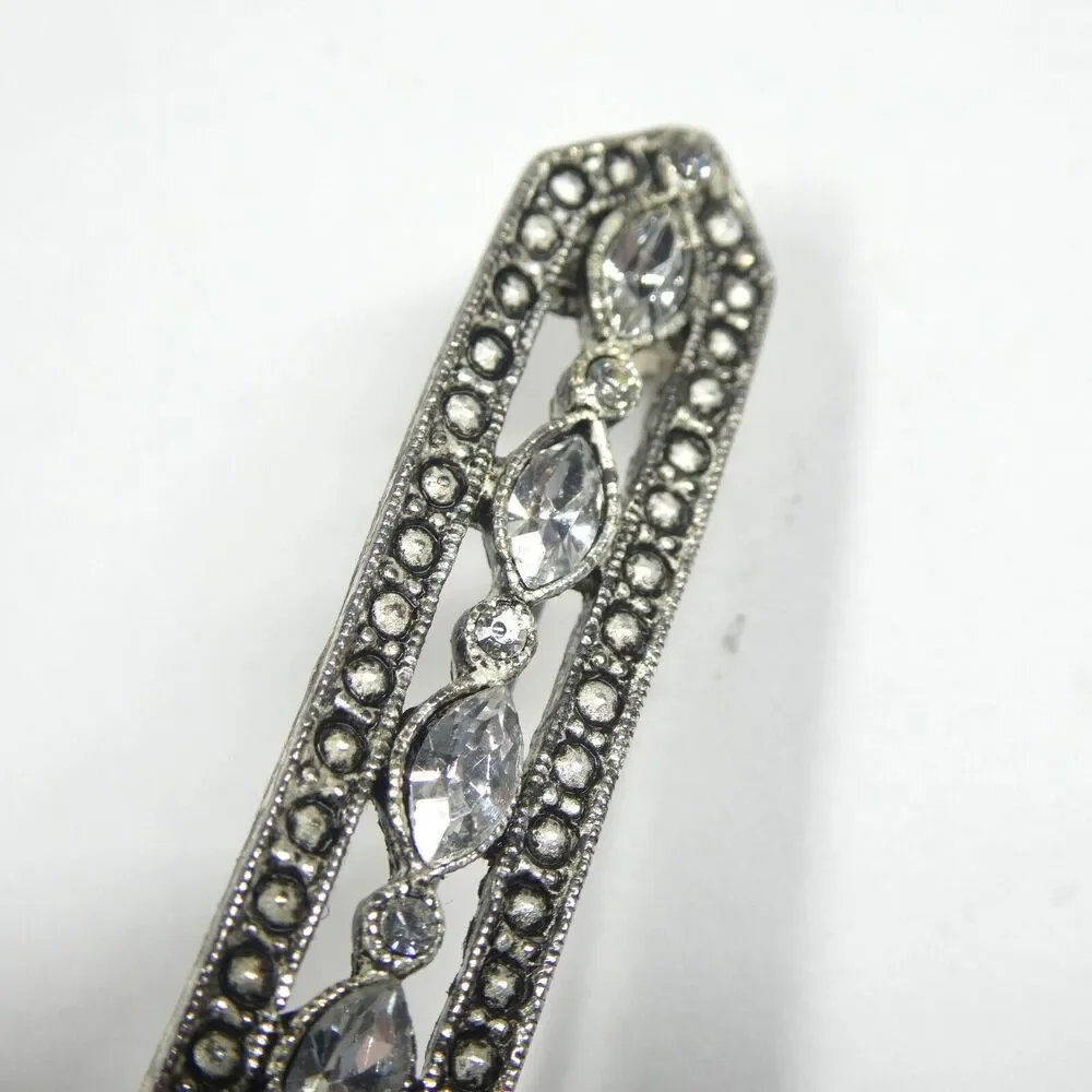Vintage Bar Brooch Art Deco Silver Marcasite Pierced Pin